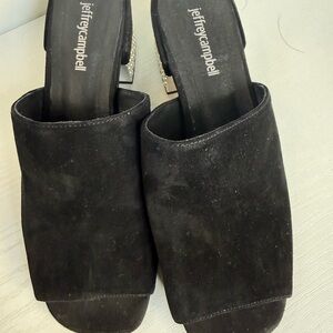 Jeffrey Campbell Black Suede Open-Toe Mule Slides